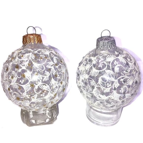 Decorated Clear West German Silver and Gold Glass Christmas Ornaments Set of 7 - Picture 3 of 8